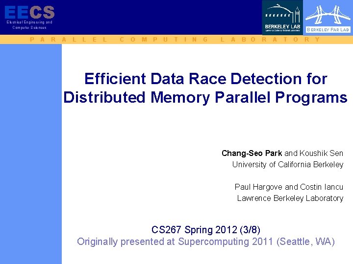 EECS Electrical Engineering and Computer Sciences BERKELEY PAR LAB P A R A L