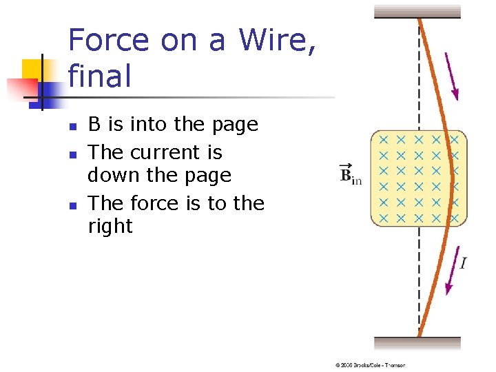 Force on a Wire, final n n n B is into the page The