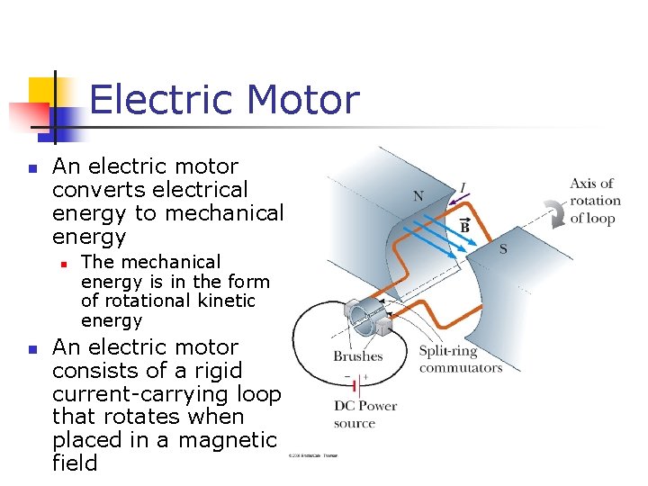 Electric Motor n An electric motor converts electrical energy to mechanical energy n n