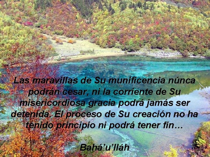 Las maravillas de Su munificencia núnca podrán cesar, ni la corriente de Su misericordiosa