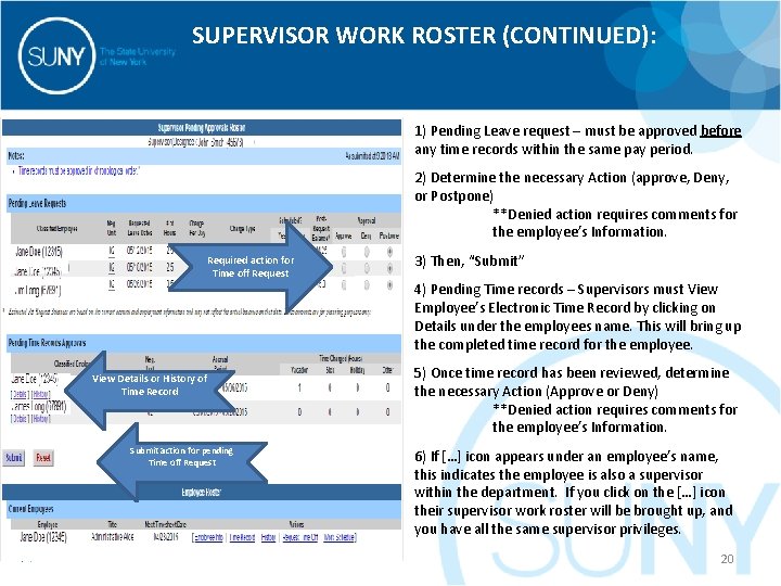 SUPERVISOR WORK ROSTER (CONTINUED): 1) Pending Leave request – must be approved before any