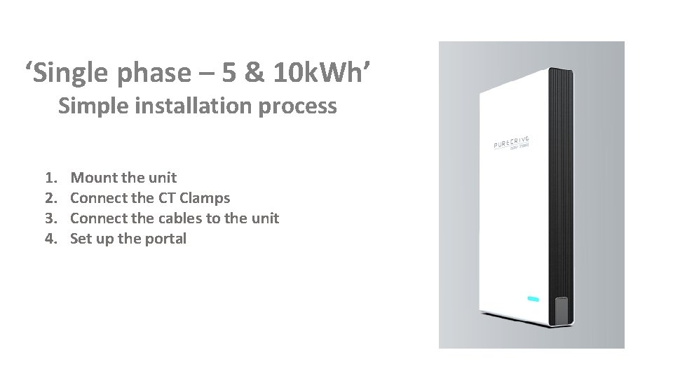 ‘Single phase – 5 & 10 k. Wh’ Simple installation process 1. 2. 3.