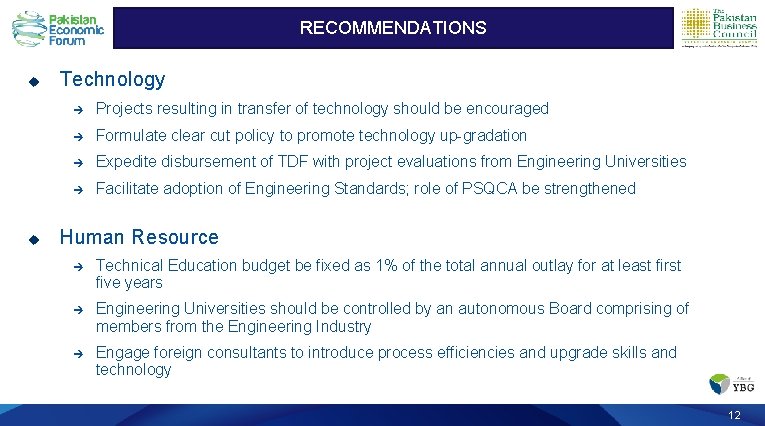 Recommendations RECOMMENDATIONS u u Technology è Projects resulting in transfer of technology should be