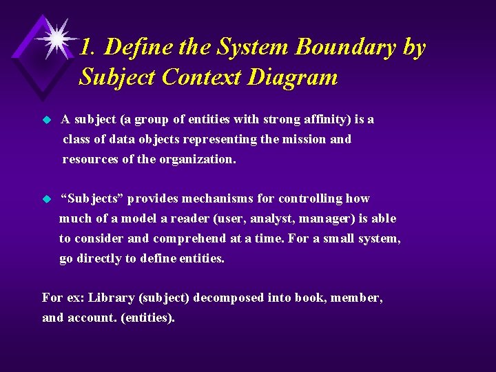 1. Define the System Boundary by Subject Context Diagram A subject (a group of