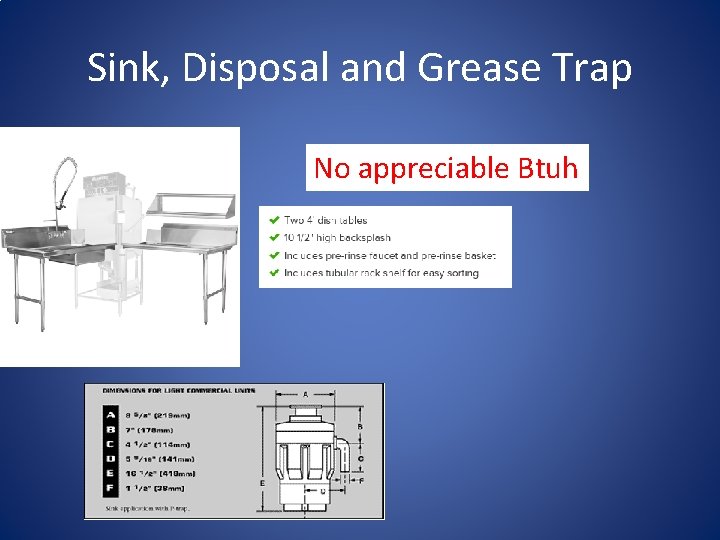 Sink, Disposal and Grease Trap No appreciable Btuh 