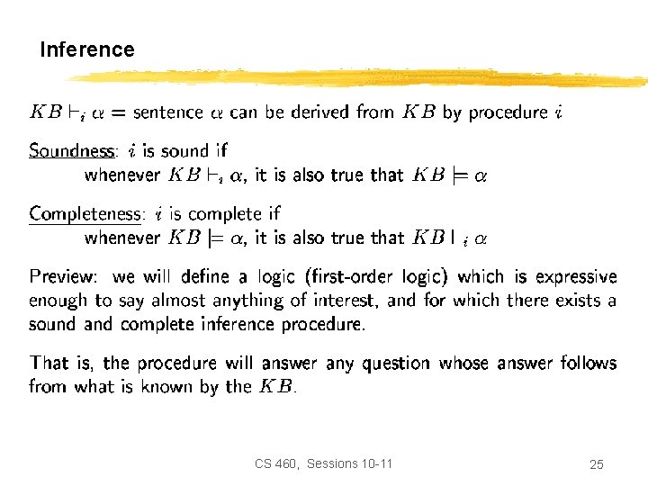 Inference CS 460, Sessions 10 -11 25 