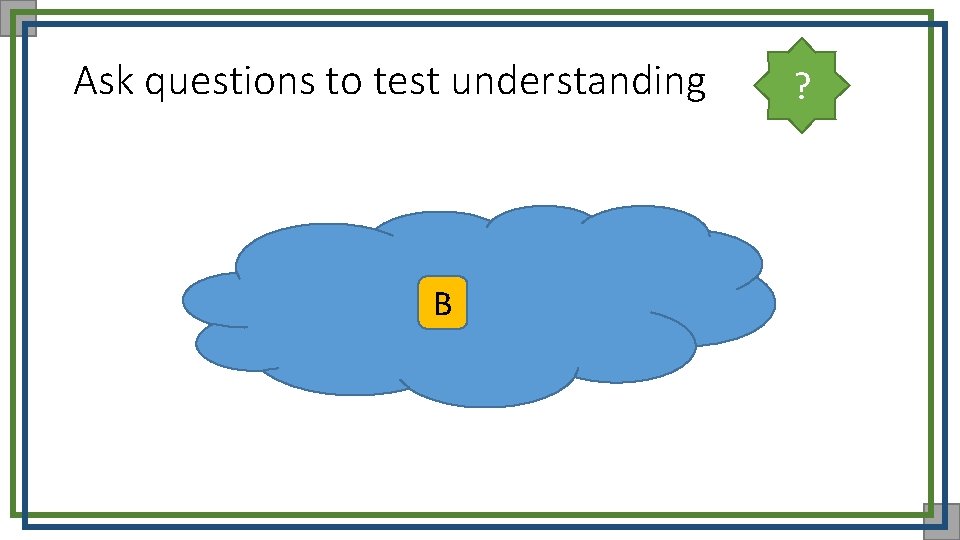 Ask questions to test understanding B ? 