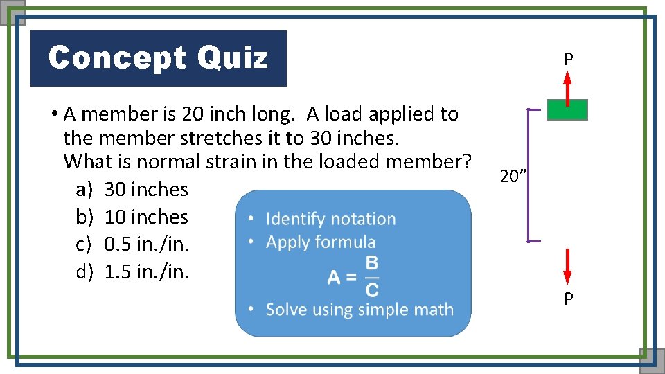 Concept Quiz • A member is 20 inch long. A load applied to the