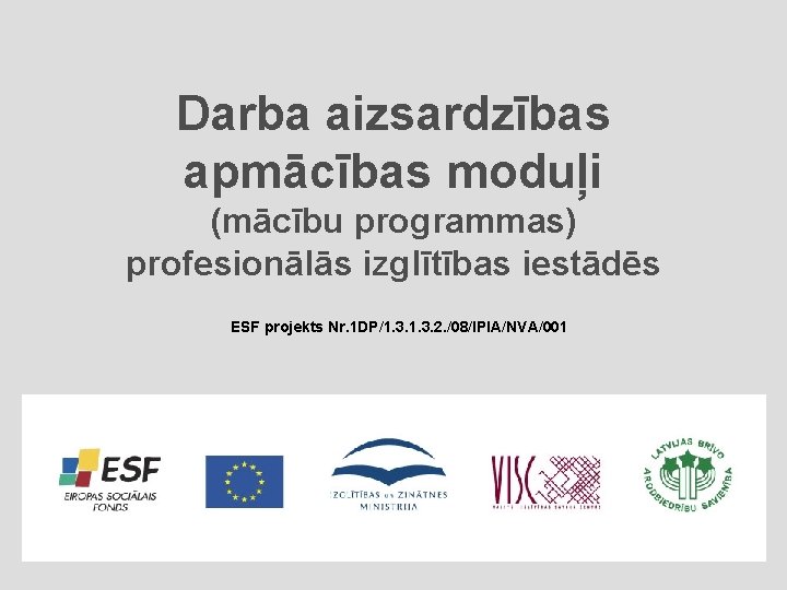 Darba aizsardzības apmācības moduļi (mācību programmas) profesionālās izglītības iestādēs ESF projekts Nr. 1 DP/1.