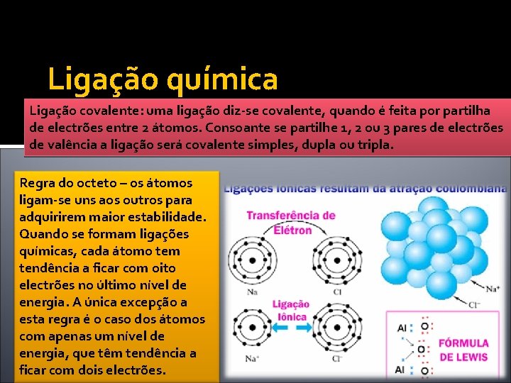 Ligação química Ligação covalente: uma ligação diz-se covalente, quando é feita por partilha de