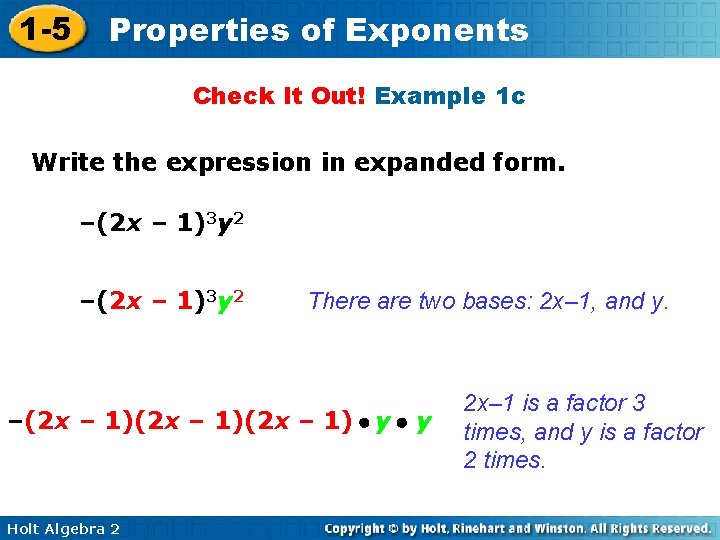 1 -5 Properties of Exponents Check It Out! Example 1 c Write the expression