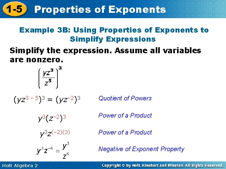 1 -5 Properties of Exponents Example 3 B: Using Properties of Exponents to Simplify