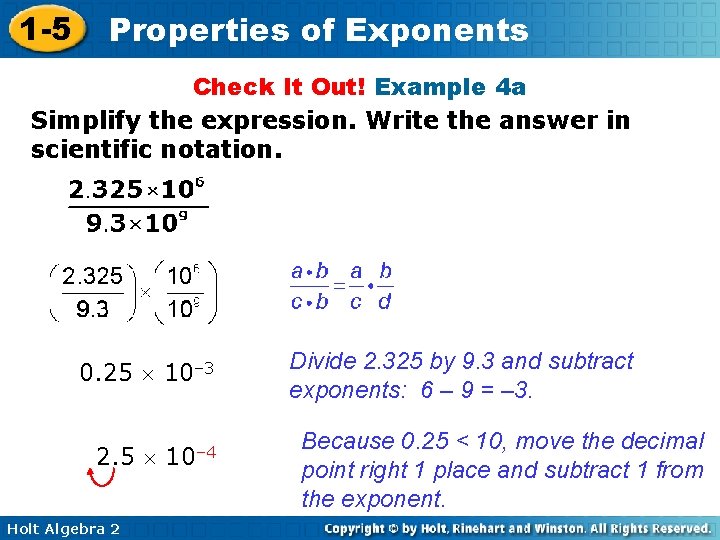 1 -5 Properties of Exponents Check It Out! Example 4 a Simplify the expression.