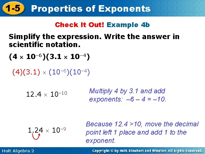 1 -5 Properties of Exponents Check It Out! Example 4 b Simplify the expression.