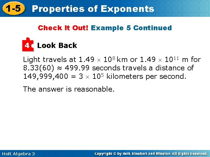 1 -5 Properties of Exponents Check It Out! Example 5 Continued 4 Look Back