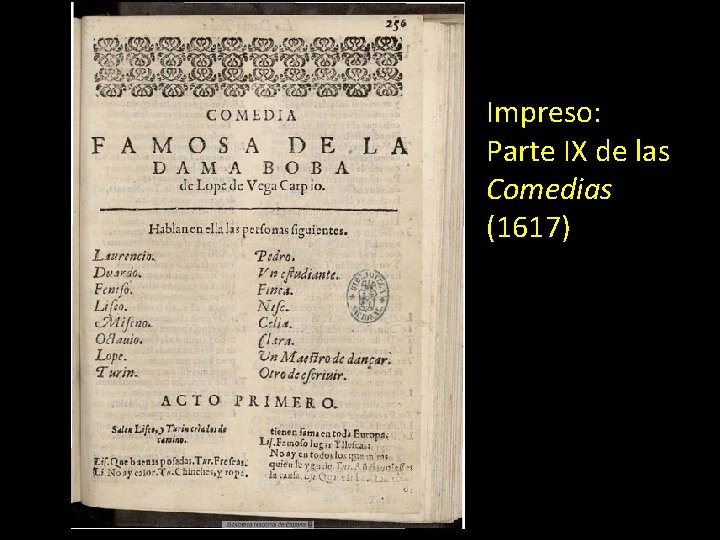 Impreso: Parte IX de las Comedias (1617) 