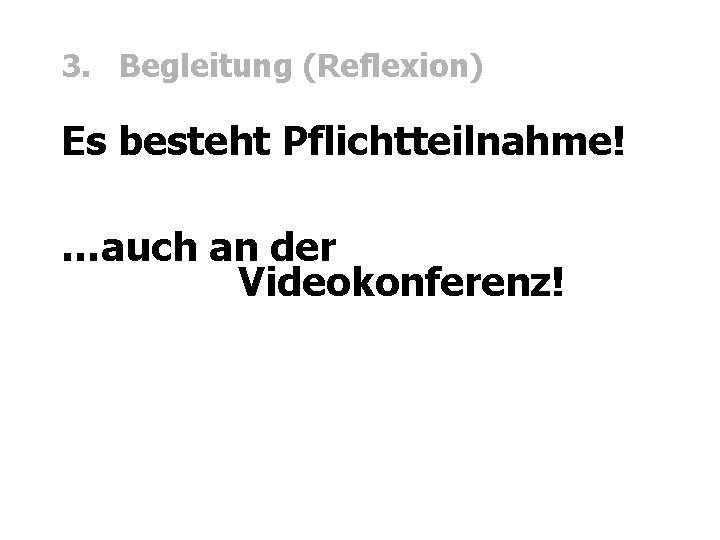 3. Begleitung (Reflexion) Es besteht Pflichtteilnahme! …auch an der Videokonferenz! 