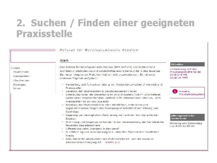 2. Suchen / Finden einer geeigneten Praxisstelle 