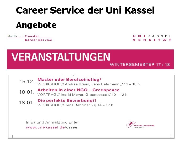Career Service der Uni Kassel Angebote 