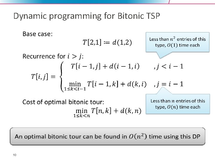 Dynamic programming for Bitonic TSP • 10 