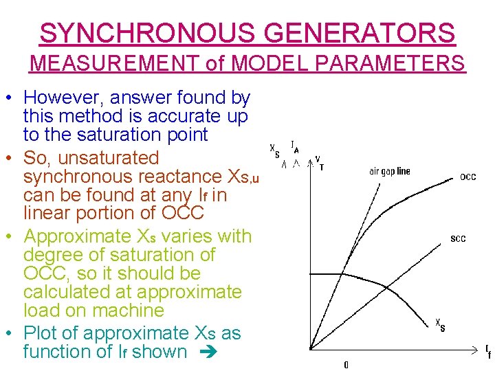 SYNCHRONOUS GENERATORS MEASUREMENT of MODEL PARAMETERS • However, answer found by this method is
