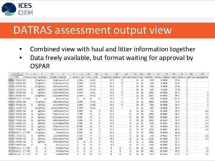 DATRAS assessment output view • • Combined view with haul and litter information together