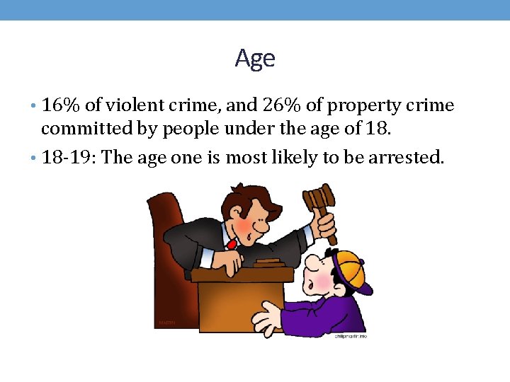 Age • 16% of violent crime, and 26% of property crime committed by people