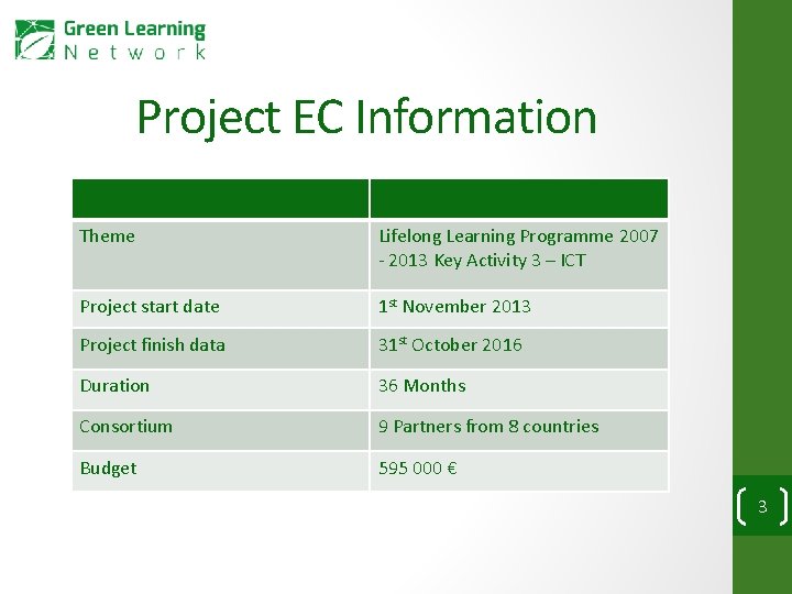 Project EC Information Theme Lifelong Learning Programme 2007 - 2013 Key Activity 3 –