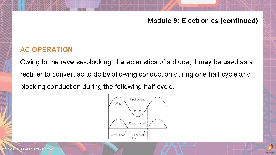 Module 9: Electronics (continued) AC OPERATION Owing to the reverse-blocking characteristics of a diode,