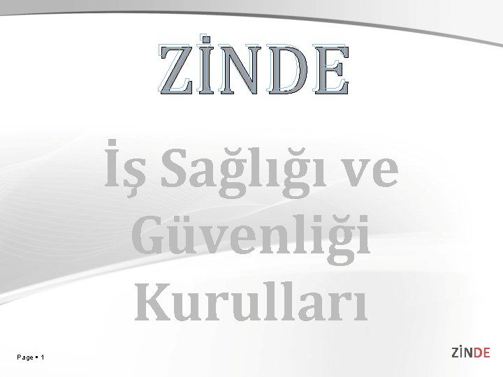 ZİNDE İş Sağlığı ve Güvenliği Kurulları Page 1 ZİNDE 