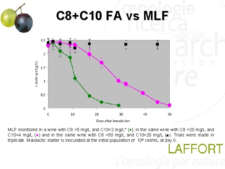 C 8+C 10 FA vs MLF monitored in a wine with C 8 =5 C 8+C 10 FA vs MLF monitored in a wine with C 8 =5