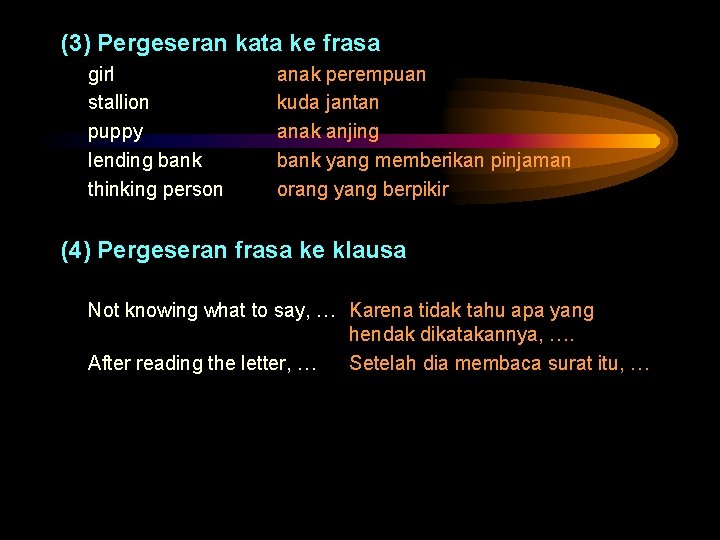 (3) Pergeseran kata ke frasa girl stallion puppy lending bank thinking person anak perempuan