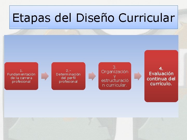 Etapas del Diseño Curricular 1. Fundamentación de la carrera profesional 2. Determinación del perfil Etapas del Diseño Curricular 1. Fundamentación de la carrera profesional 2. Determinación del perfil