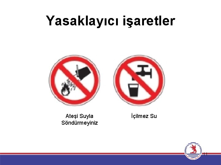 Yasaklayıcı işaretler Ateşi Suyla Söndürmeyiniz İçilmez Su 11 