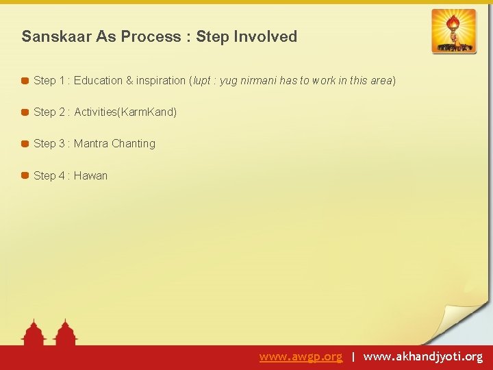 Sanskaar As Process : Step Involved Step 1 : Education & inspiration (lupt :