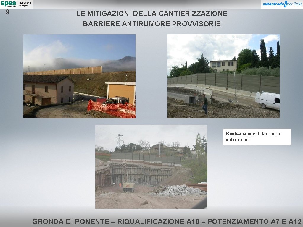 9 LE MITIGAZIONI DELLA CANTIERIZZAZIONE BARRIERE ANTIRUMORE PROVVISORIE Realizzazione di barriere antirumore GRONDA DI