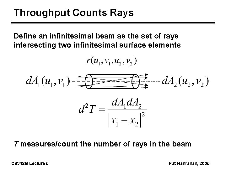 Throughput Counts Rays Define an infinitesimal beam as the set of rays intersecting two