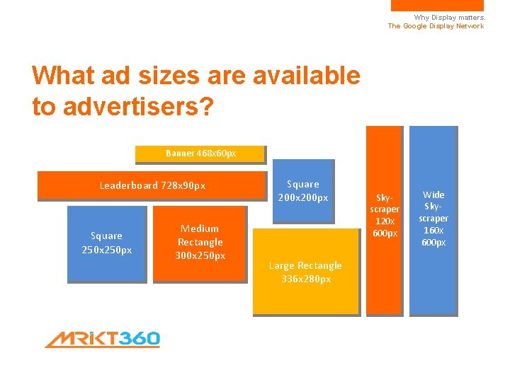 Why Display matters. The Google Display Network What ad sizes are available to advertisers?