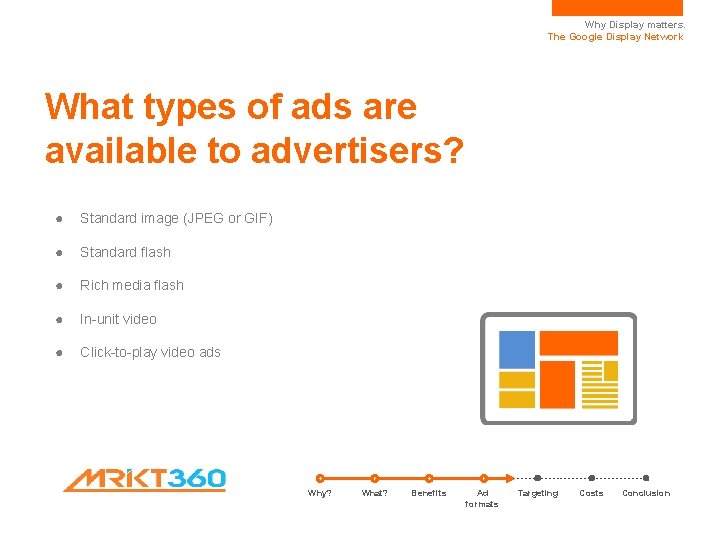 Why Display matters. The Google Display Network What types of ads are available to