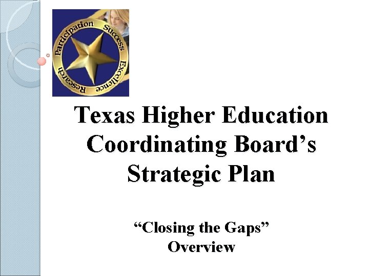 Texas Higher Education Coordinating Board’s Strategic Plan “Closing the Gaps” Overview 