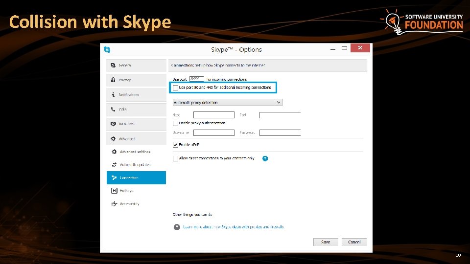 Collision with Skype 10 