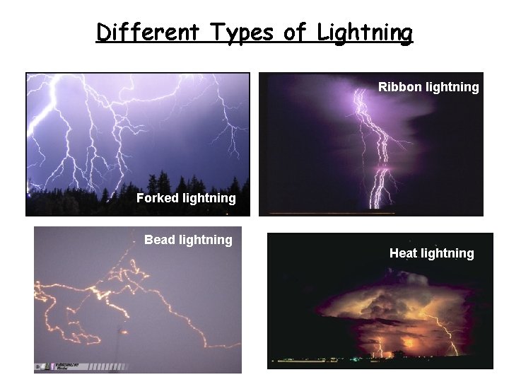 Different Types of Lightning Ribbon lightning Forked lightning Bead lightning Heat lightning 