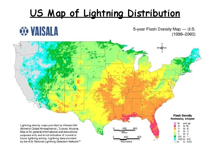 US Map of Lightning Distribution 