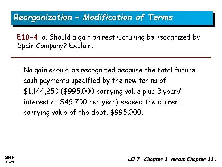 Reorganization – Modification of Terms E 10 -4 a. Should a gain on restructuring