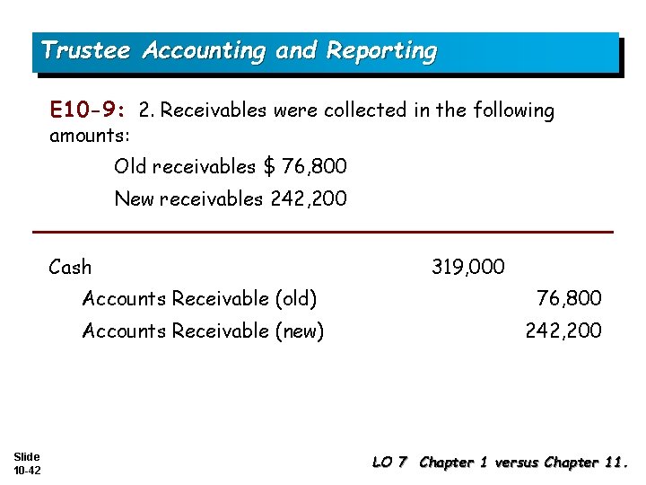 Trustee Accounting and Reporting E 10 -9: 2. Receivables were collected in the following