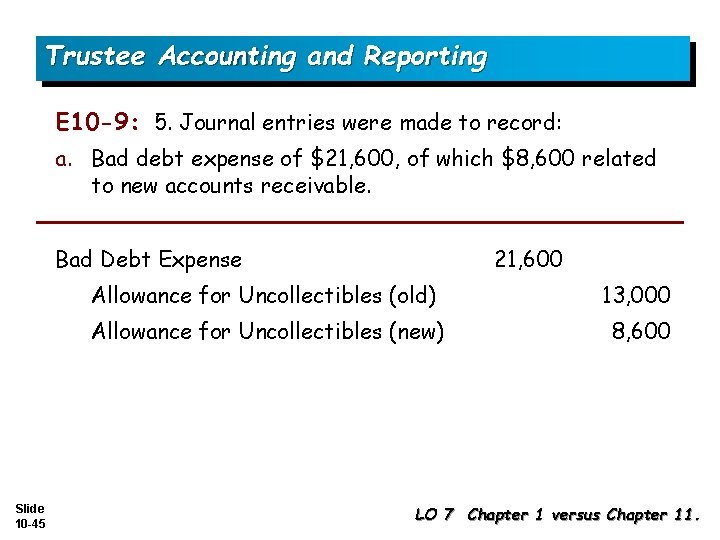 Trustee Accounting and Reporting E 10 -9: 5. Journal entries were made to record: