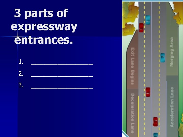 3 parts of expressway entrances. 1. 2. 3. ______________ 