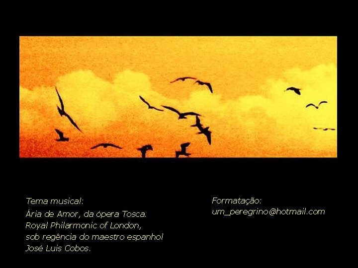 Tema musical: Ária de Amor, da ópera Tosca. Royal Philarmonic of London, sob regência