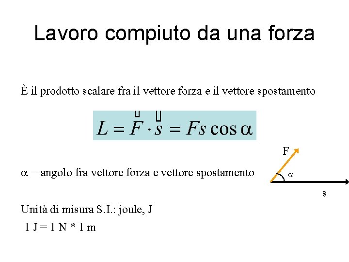 Lavoro compiuto da una forza È il prodotto scalare fra il vettore forza e