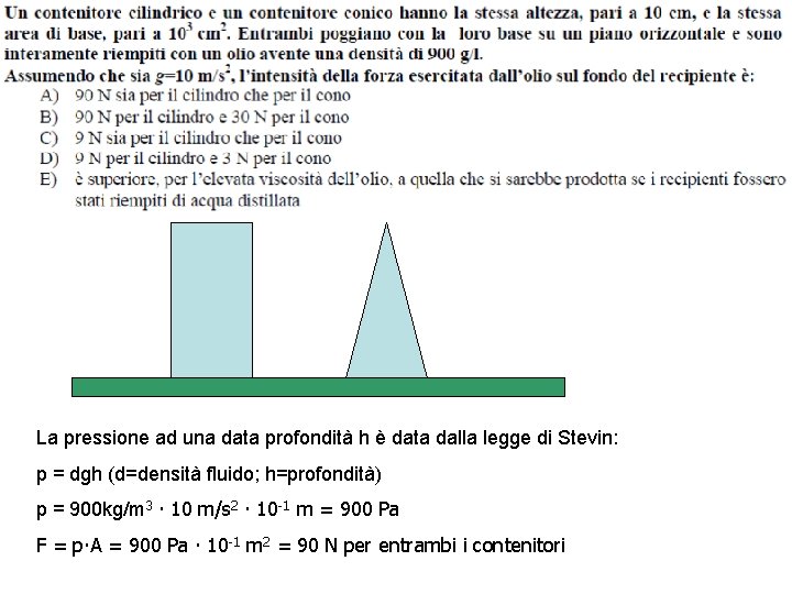 La pressione ad una data profondità h è data dalla legge di Stevin: p